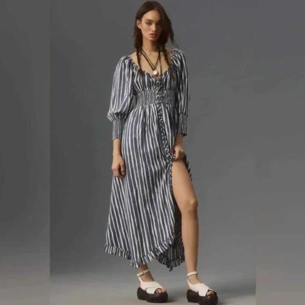 Anthropologie blue stripe sweetheart midi maxi dress M